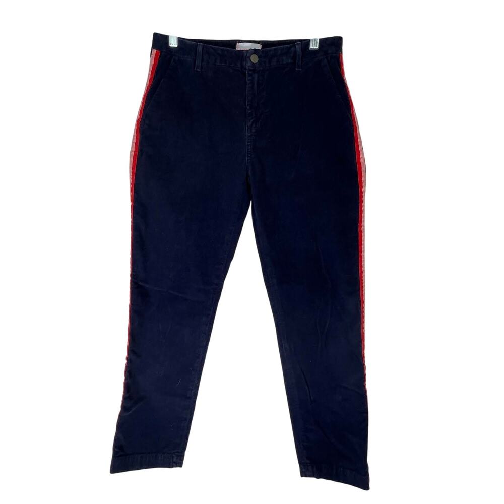 Sundry Navy Blue w/ Red Pink Stripe On Side Corduroy Zip Up‎ Leg Pants Size 28